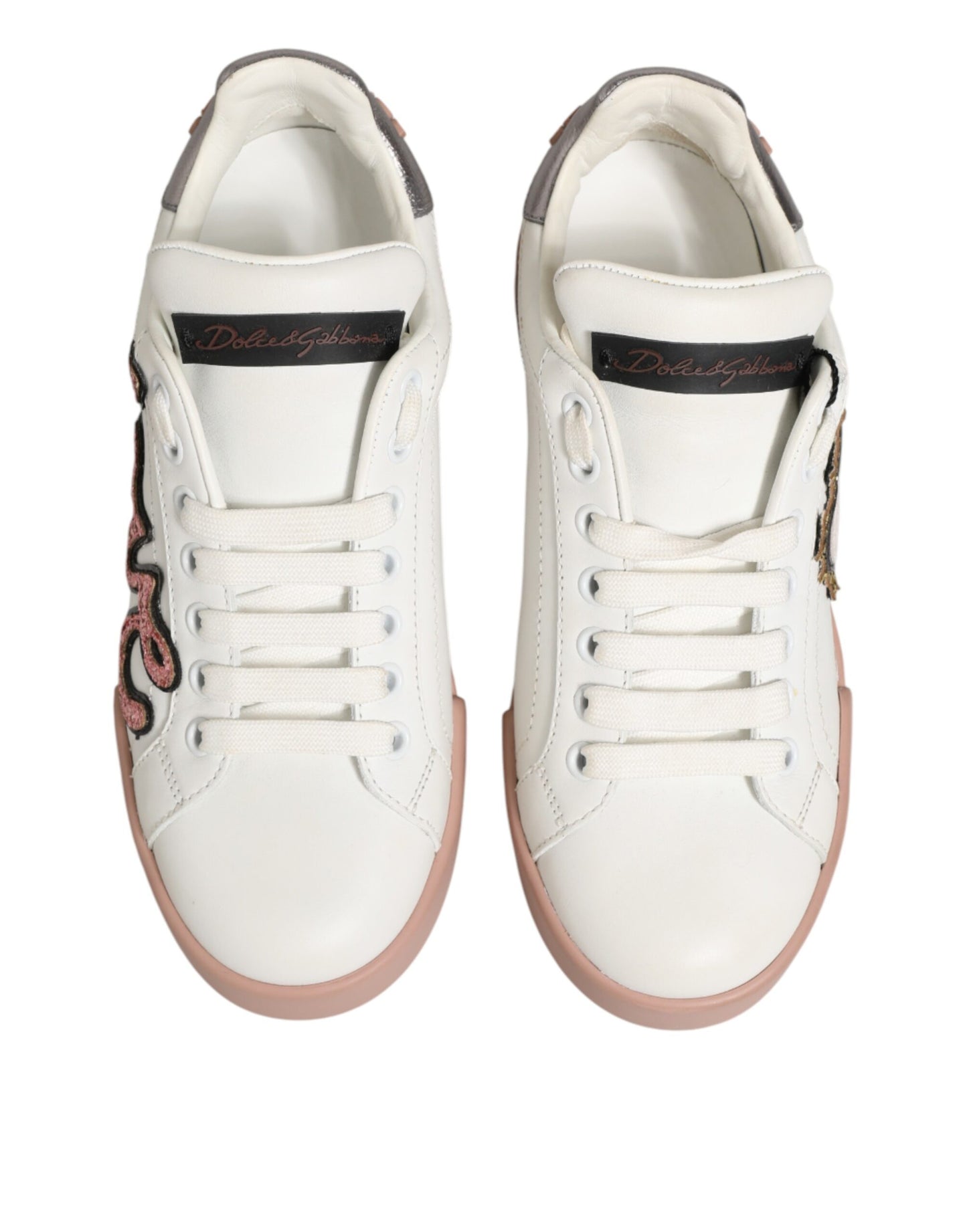 Dolce & Gabbana White Leather Sacred Heart Sneakers