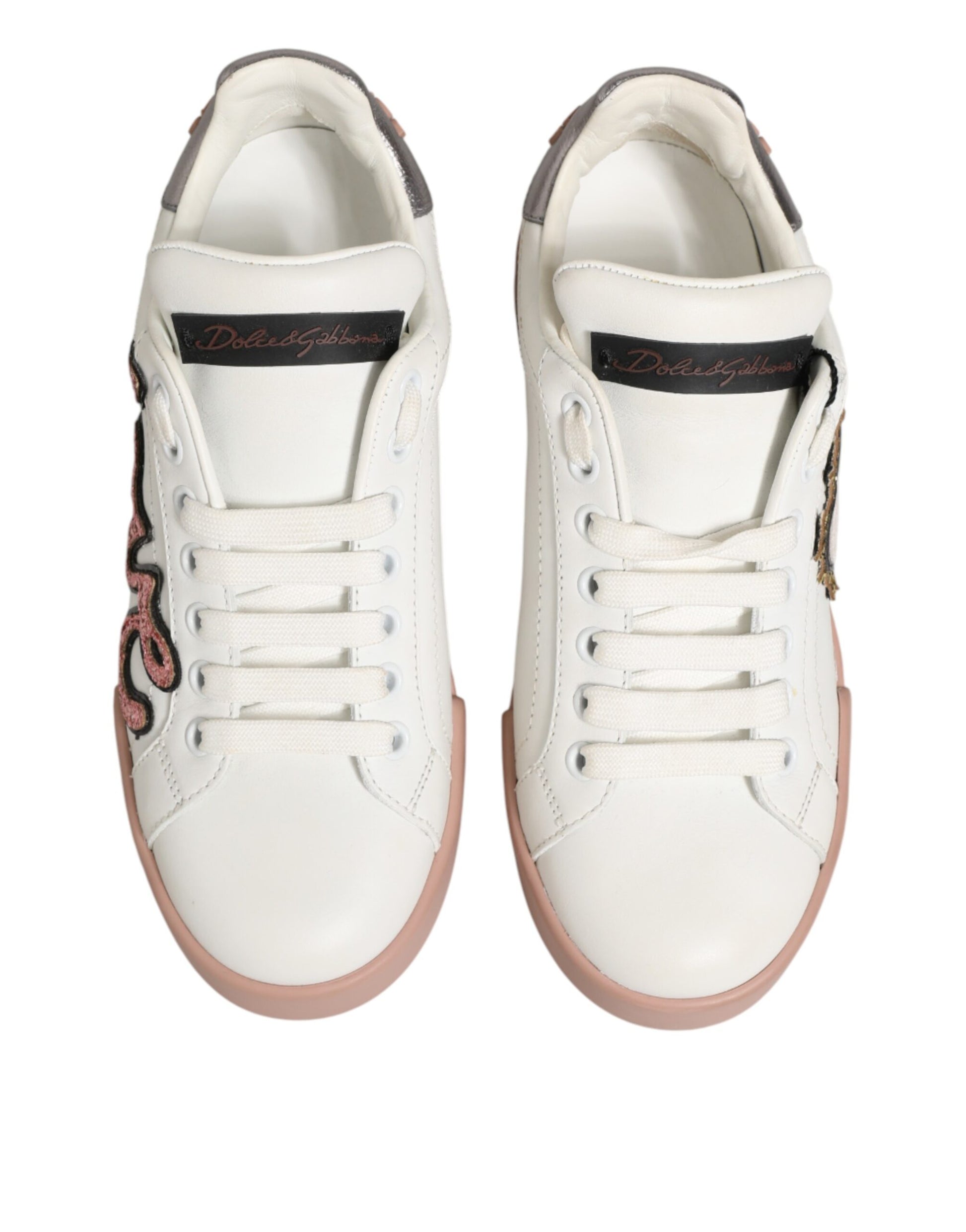 Dolce & Gabbana White Leather Sacred Heart Sneakers