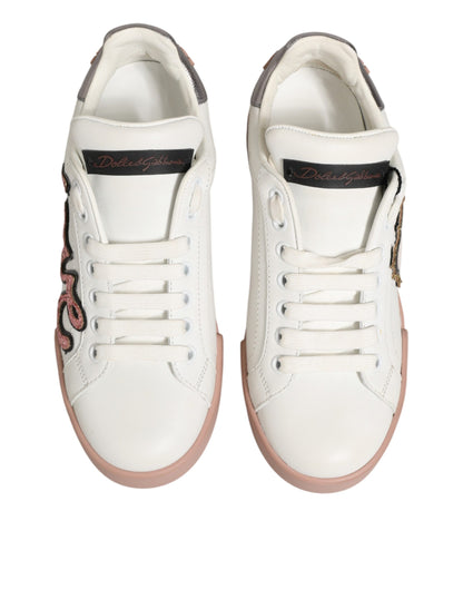 Dolce & Gabbana White Leather Sacred Heart Sneakers