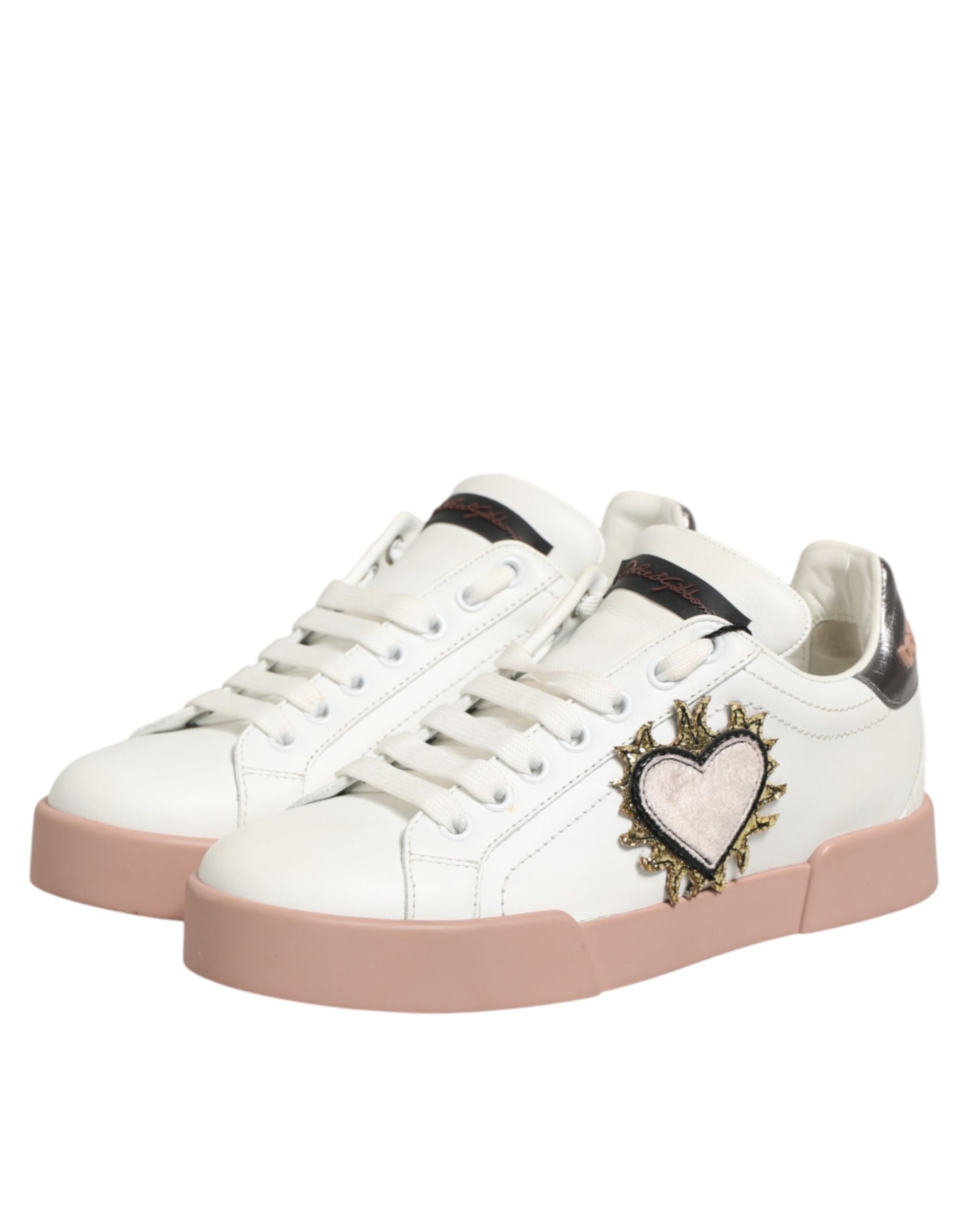 Dolce & Gabbana White Leather Sacred Heart Sneakers