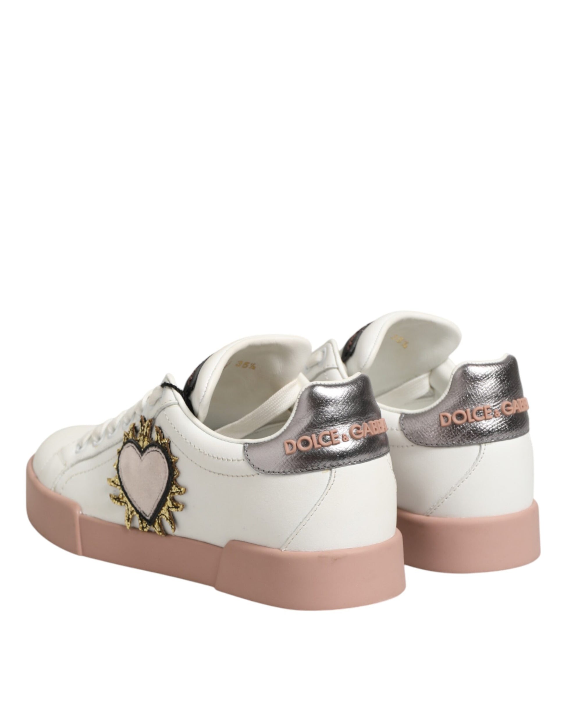 Dolce & Gabbana White Leather Sacred Heart Sneakers