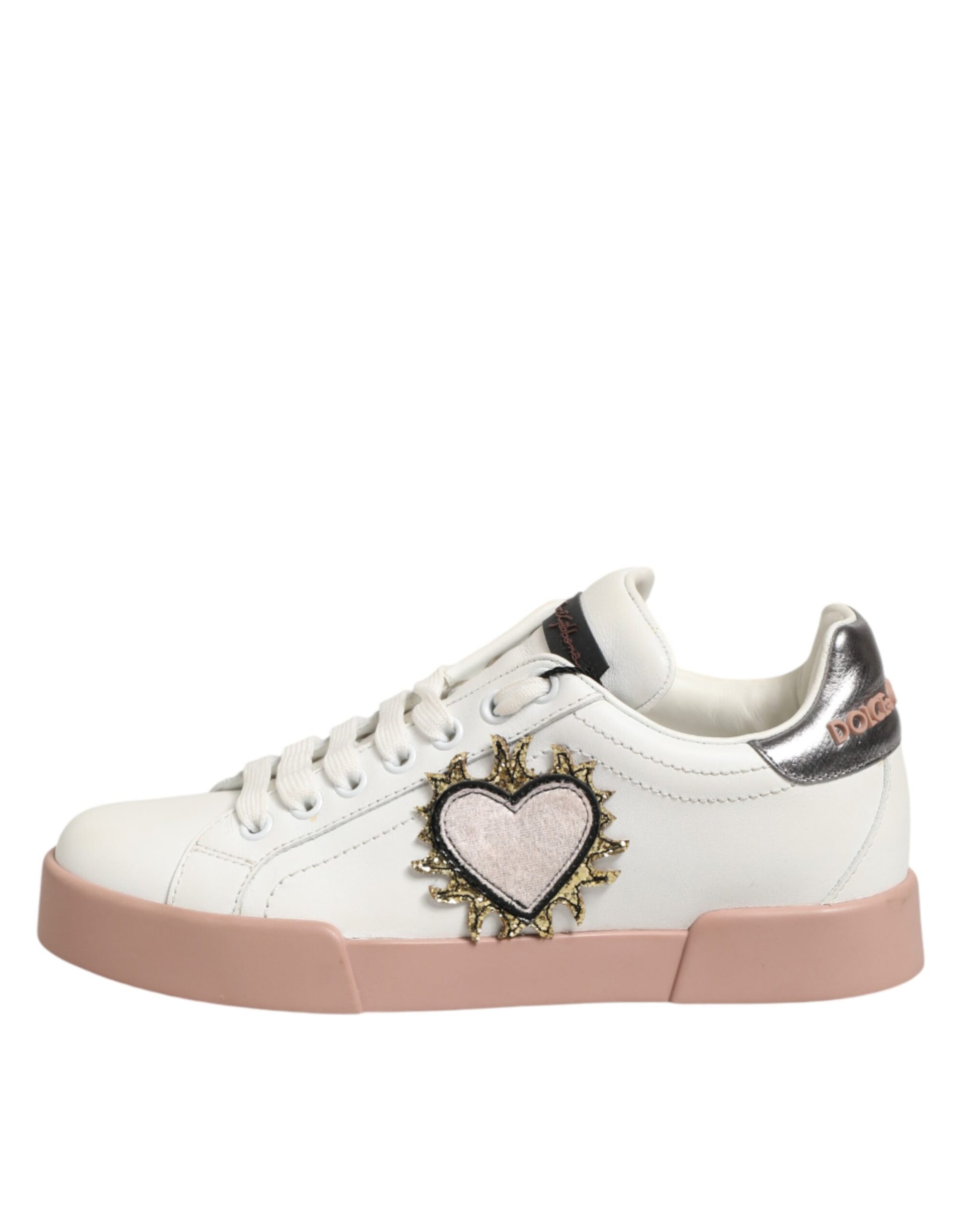 Dolce & Gabbana White Leather Sacred Heart Sneakers