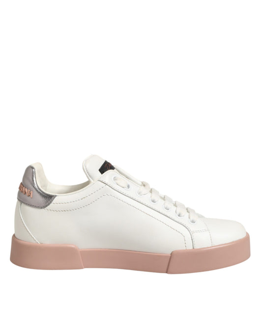 Dolce & Gabbana White Leather Sacred Heart Sneakers