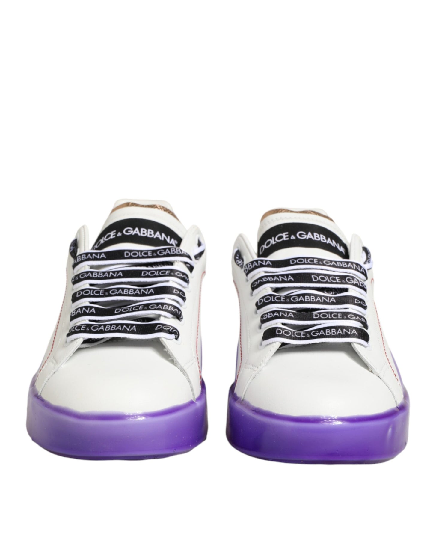 Dolce & Gabbana White Purple Leather Low Top Sneakers