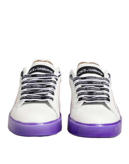 Dolce & Gabbana White Purple Leather Low Top Sneakers