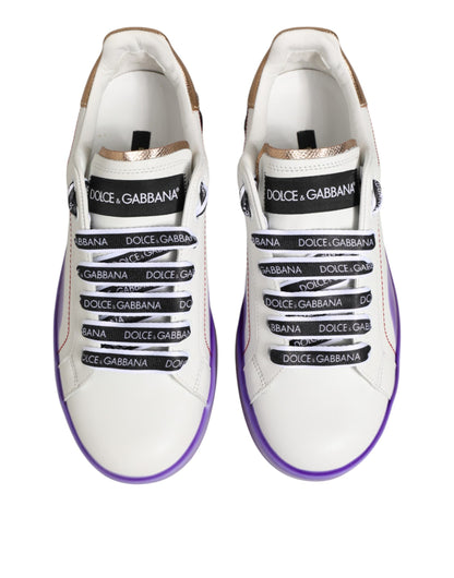 Dolce & Gabbana White Purple Leather Low Top Sneakers