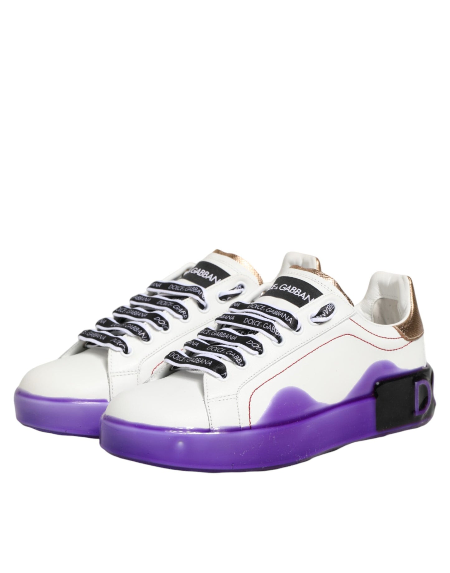 Dolce & Gabbana White Purple Leather Low Top Sneakers