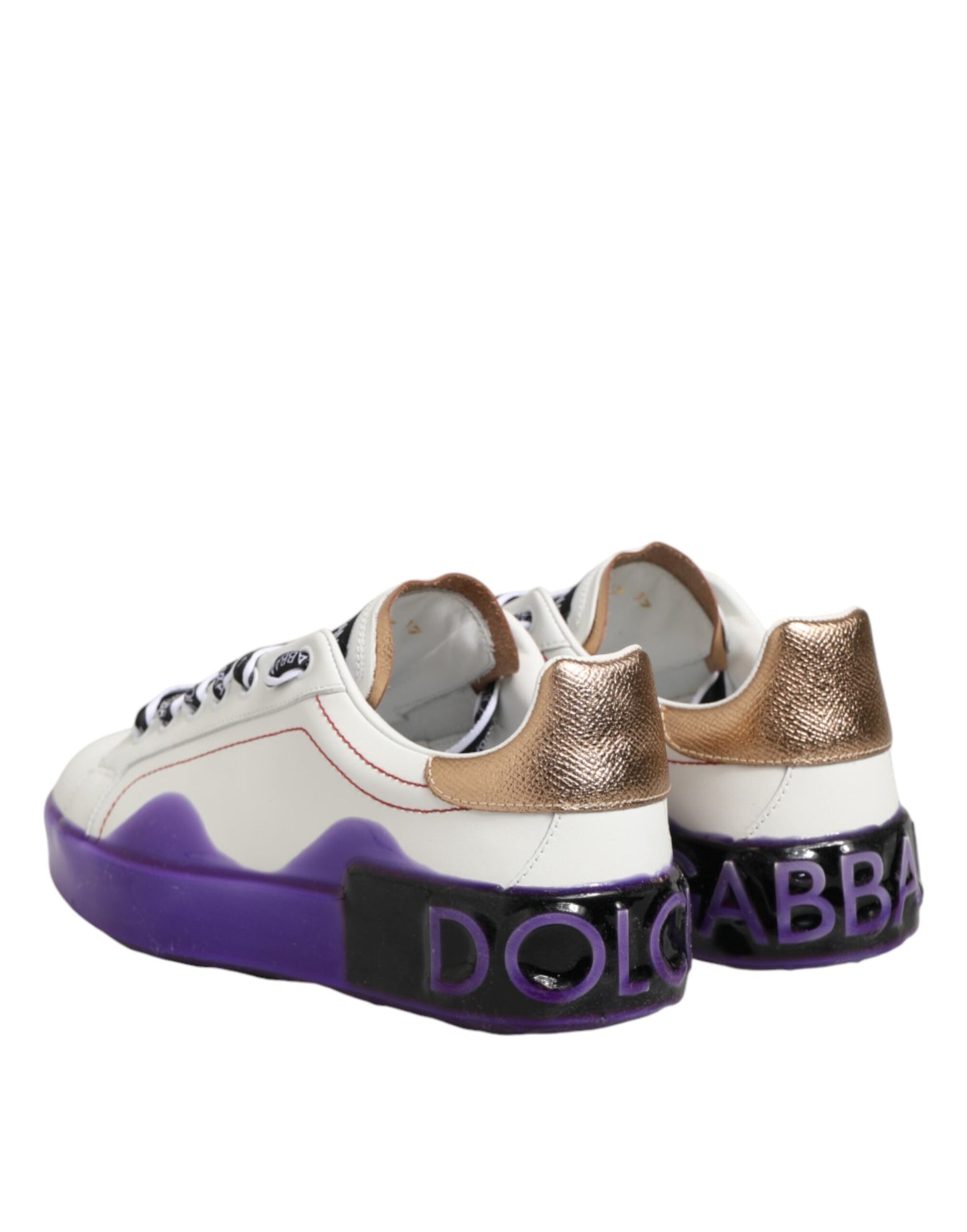 Dolce & Gabbana White Purple Leather Low Top Sneakers