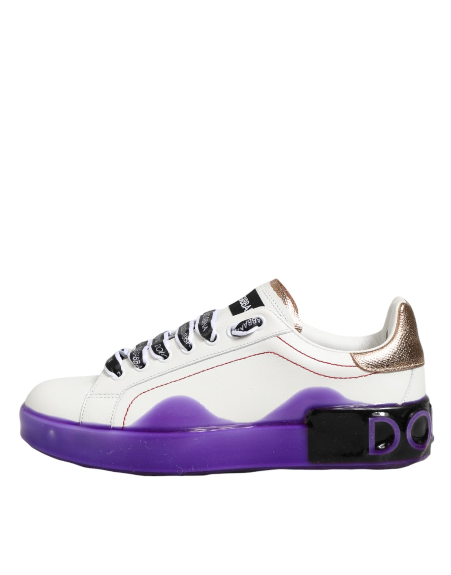 Dolce & Gabbana White Purple Leather Low Top Sneakers
