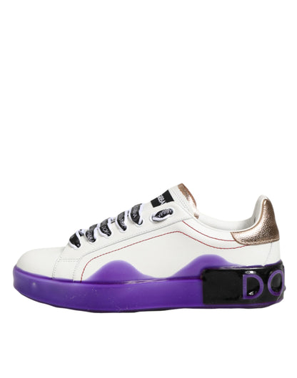 Dolce & Gabbana White Purple Leather Low Top Sneakers