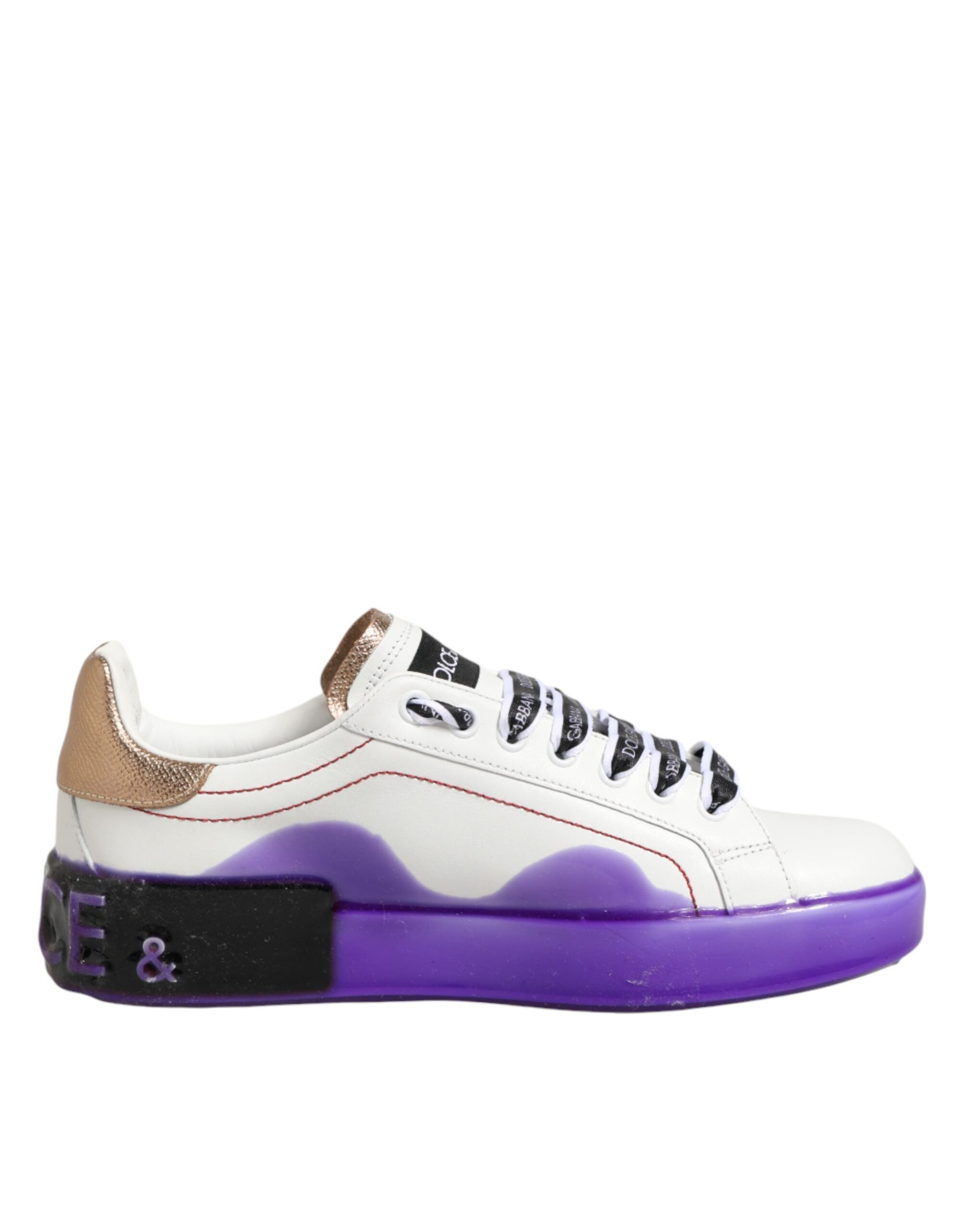 Dolce & Gabbana White Purple Leather Low Top Sneakers