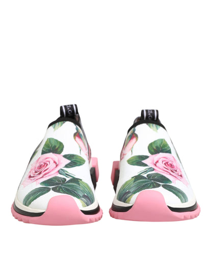 Dolce & Gabbana White Rose Print Sorrento Sneakers