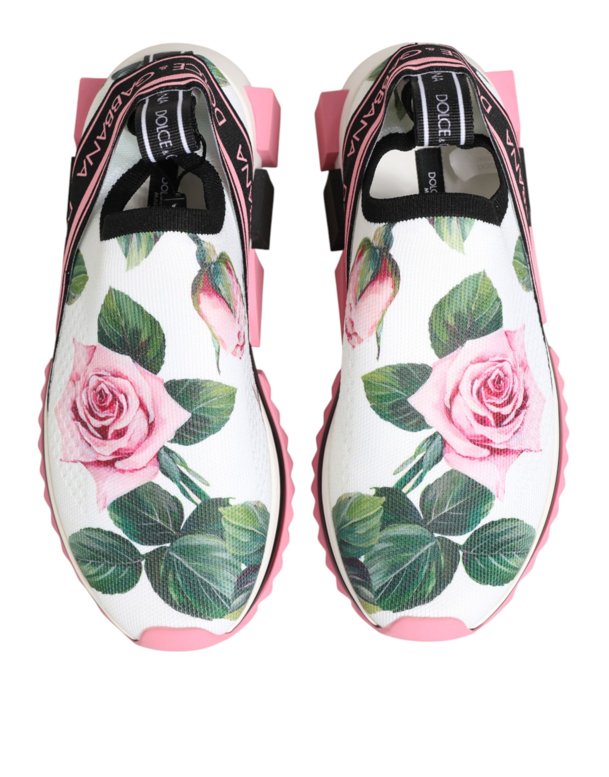 Dolce & Gabbana White Rose Print Sorrento Sneakers
