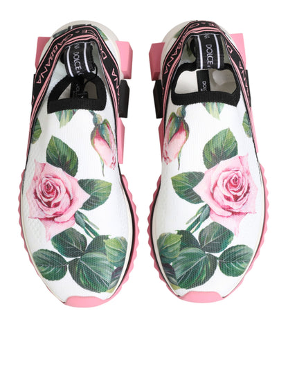 Dolce & Gabbana White Rose Print Sorrento Sneakers