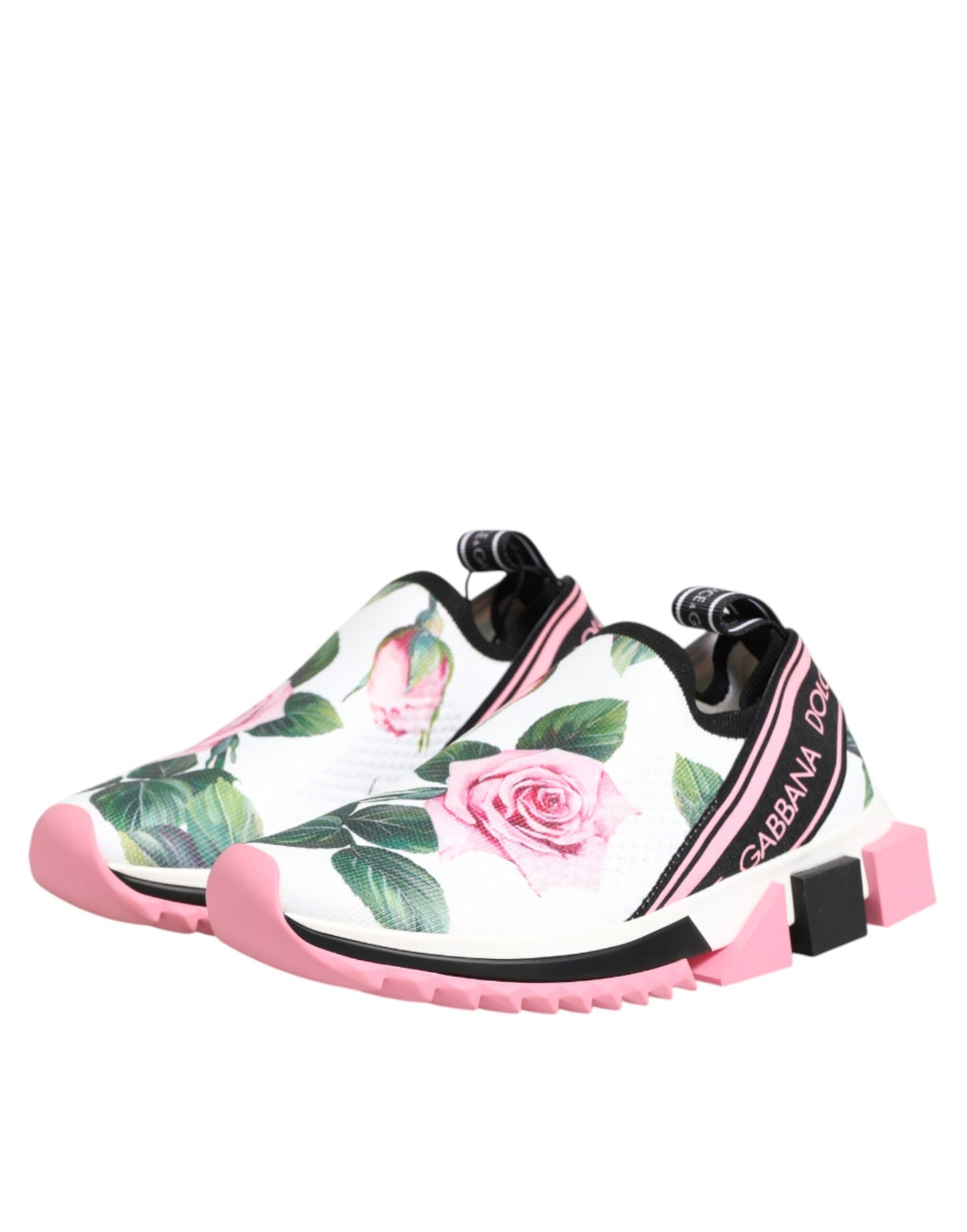 Dolce & Gabbana White Rose Print Sorrento Sneakers
