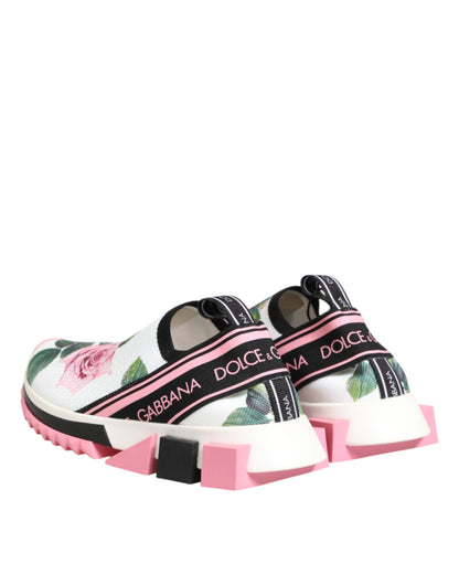 Dolce & Gabbana White Rose Print Sorrento Sneakers