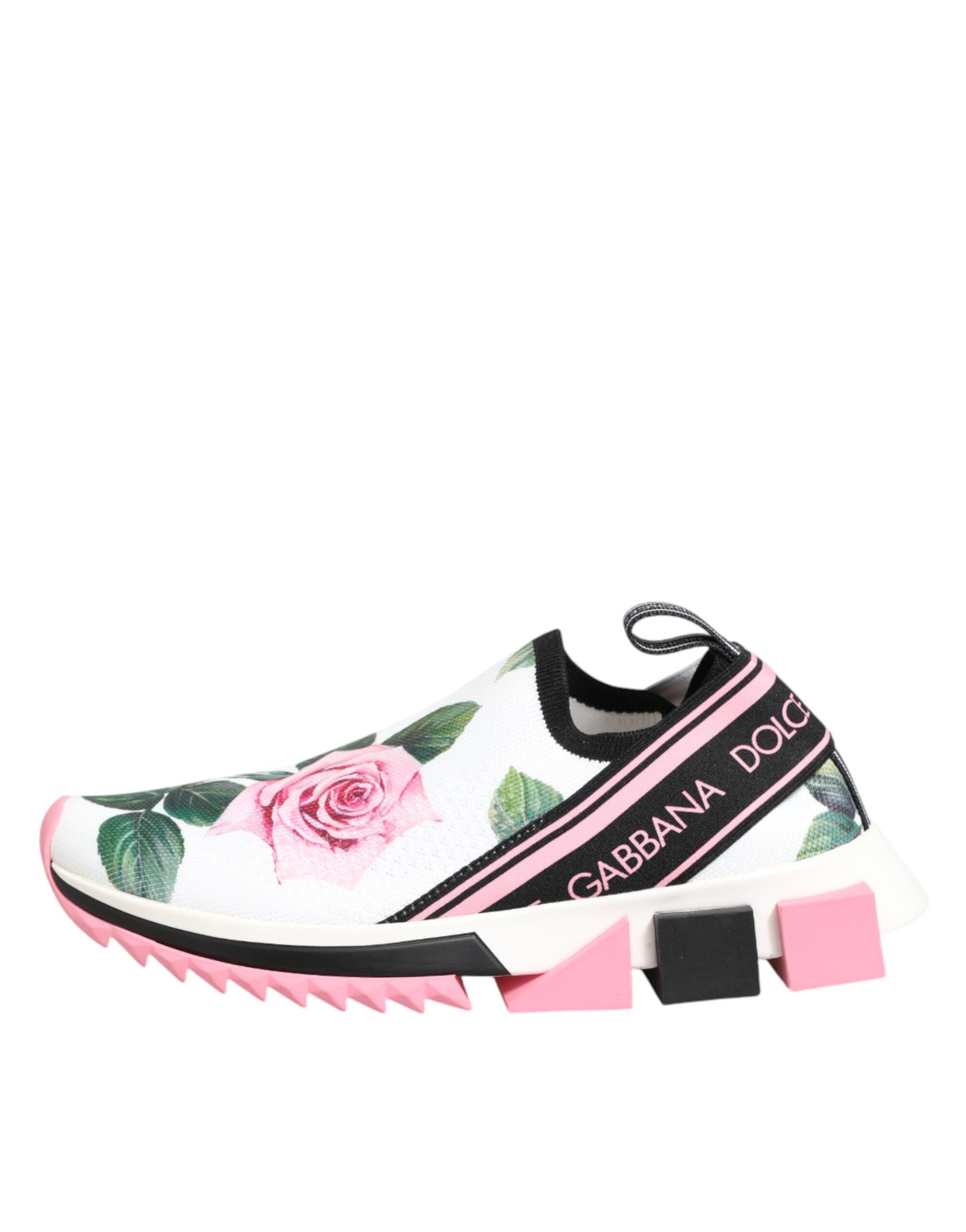 Dolce & Gabbana White Rose Print Sorrento Sneakers
