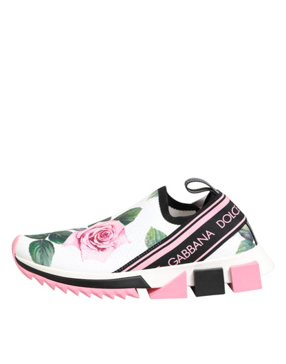 Dolce & Gabbana White Rose Print Sorrento Sneakers
