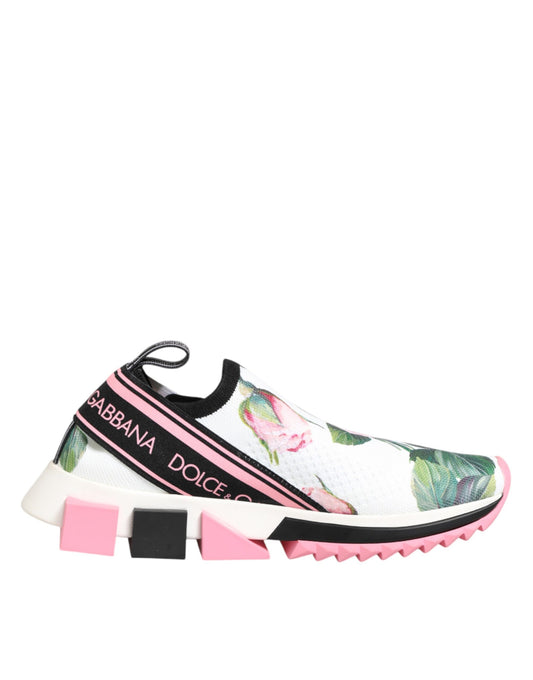 Dolce & Gabbana White Rose Print Sorrento Sneakers