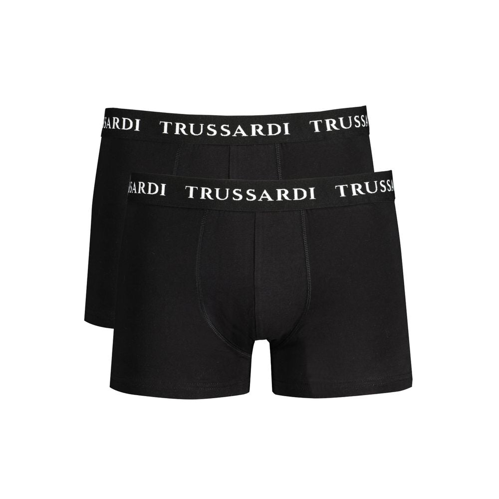 Trussardi Black Cotton Underwear Bi-Pack Boxers