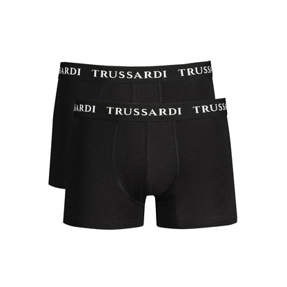 Trussardi Black Cotton Underwear Bi-Pack Boxers
