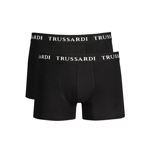 Trussardi Black Cotton Underwear Bi-Pack Boxers