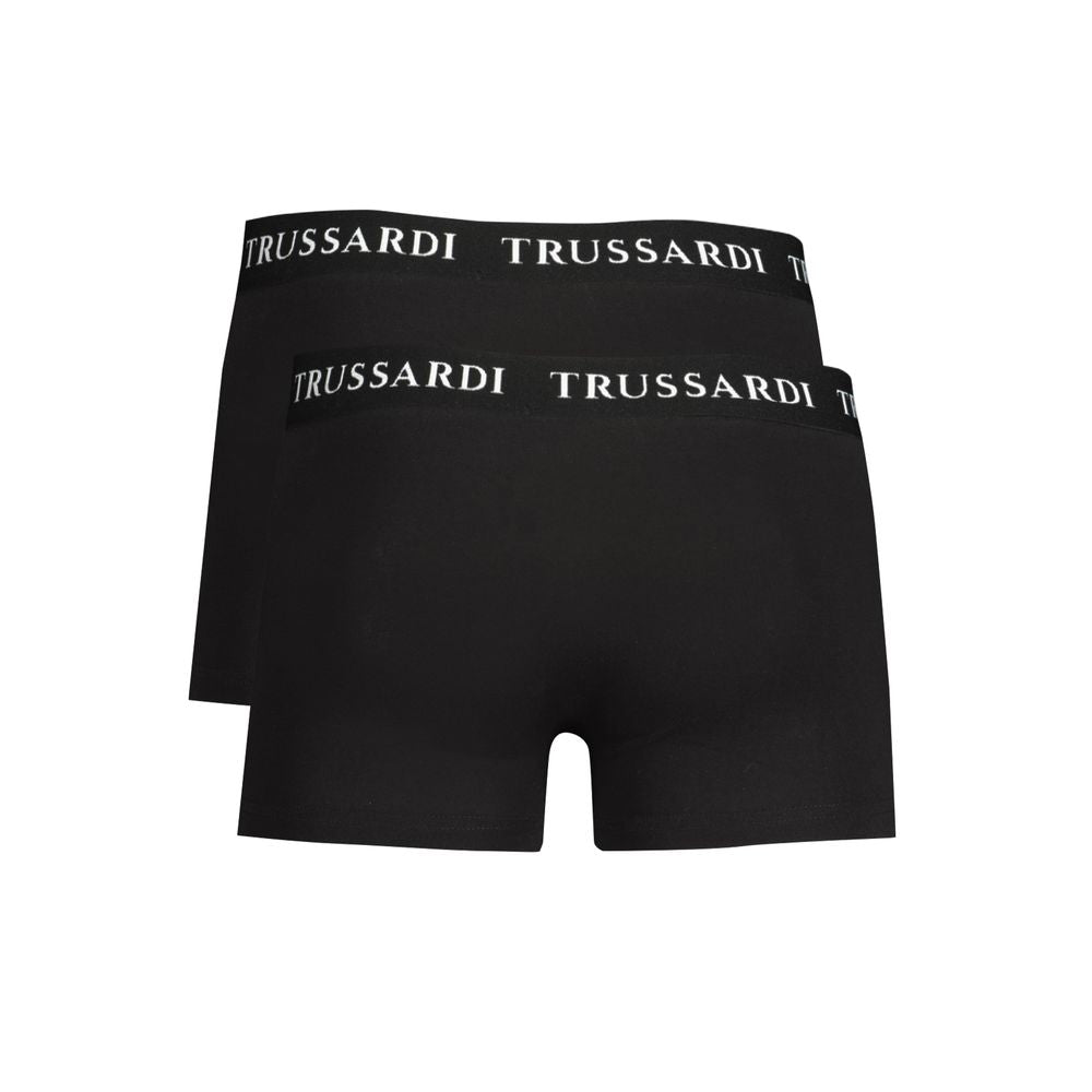 Trussardi Black Cotton Underwear Bi-Pack Boxers