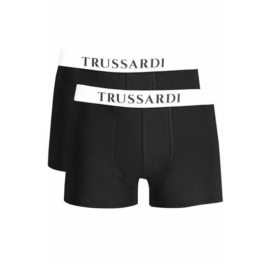 Trussardi Black Cotton Underwear Bi-Pack Boxers