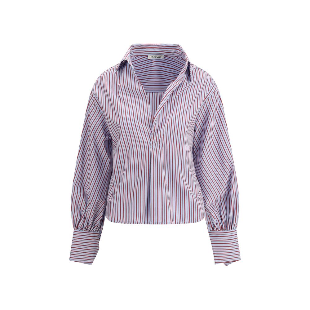 Sosue Light Blue Cotton Pattern Shirt - Claire Stripes