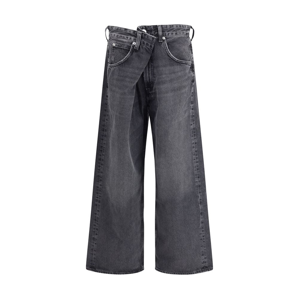 Agolde Vana Wide Leg Jeans in Grey Cotton Denim