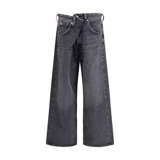 Agolde Vana Wide Leg Jeans in Grey Cotton Denim