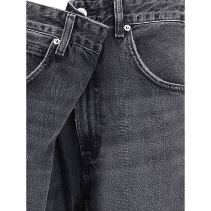 Agolde Vana Wide Leg Jeans in Grey Cotton Denim