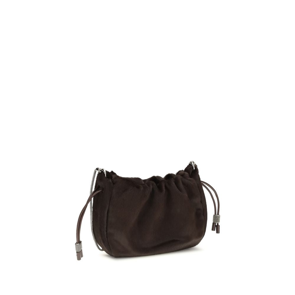 Brunello Cucinelli Mellow Mini Ponyhair Shoulder Bag with Precious Chain