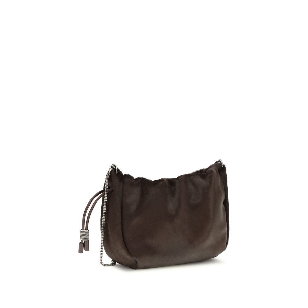 Brunello Cucinelli Mellow Mini Ponyhair Shoulder Bag with Precious Chain