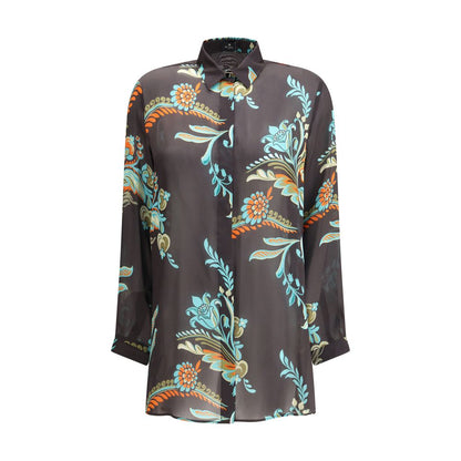 Etro Long Narcissus Print Silk Shirt