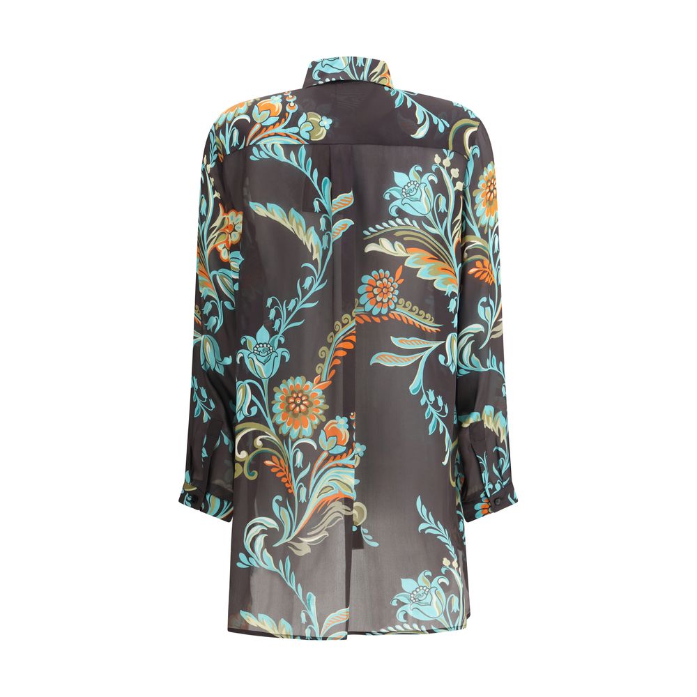 Etro Long Narcissus Print Silk Shirt