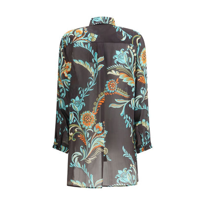 Etro Long Narcissus Print Silk Shirt
