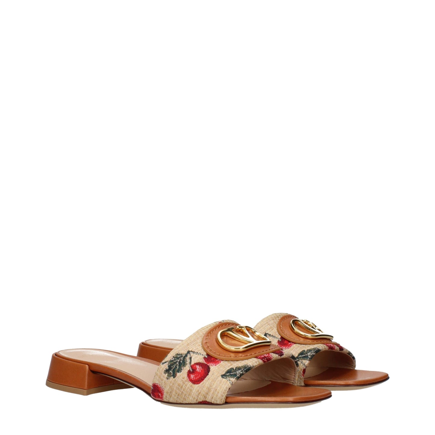 Valentino Garavani Beige Raffia Slip-On Sandals