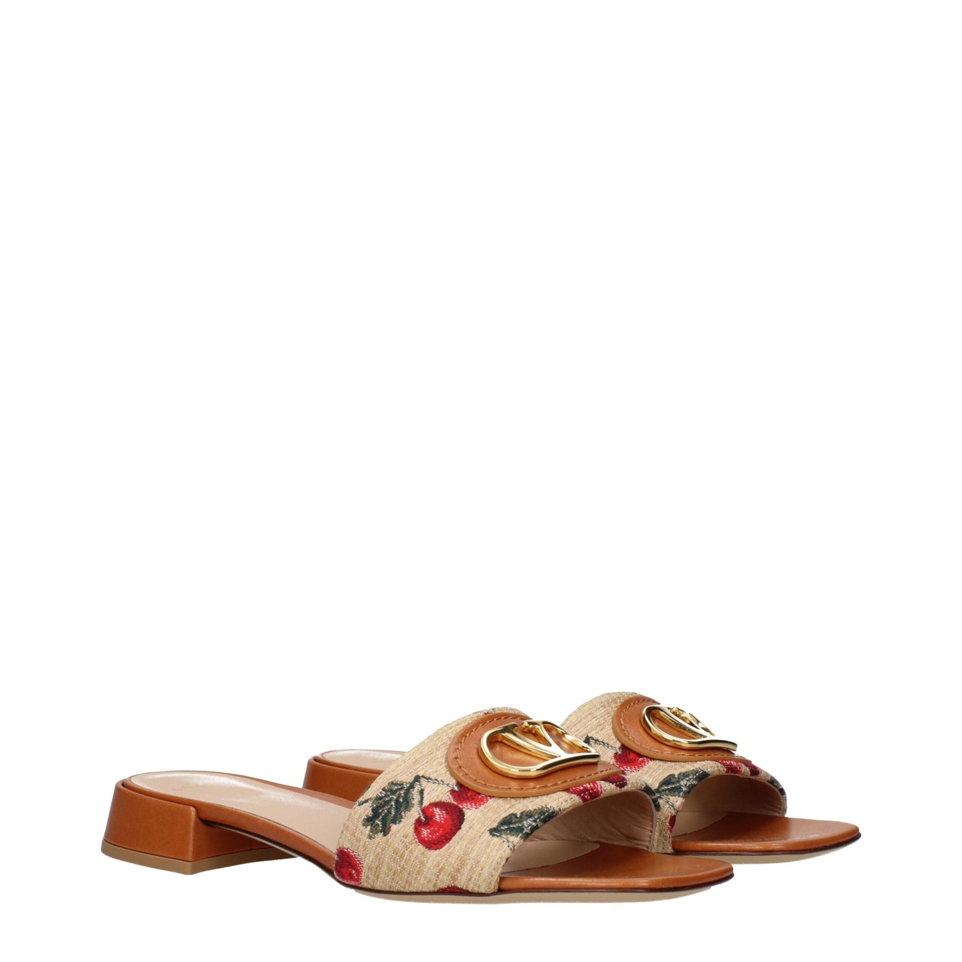 Valentino Garavani Beige Raffia Slip-On Sandals