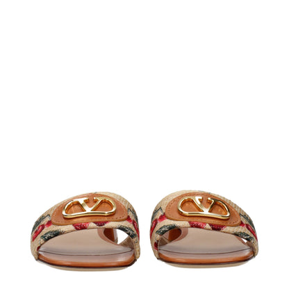 Valentino Garavani Beige Raffia Slip-On Sandals
