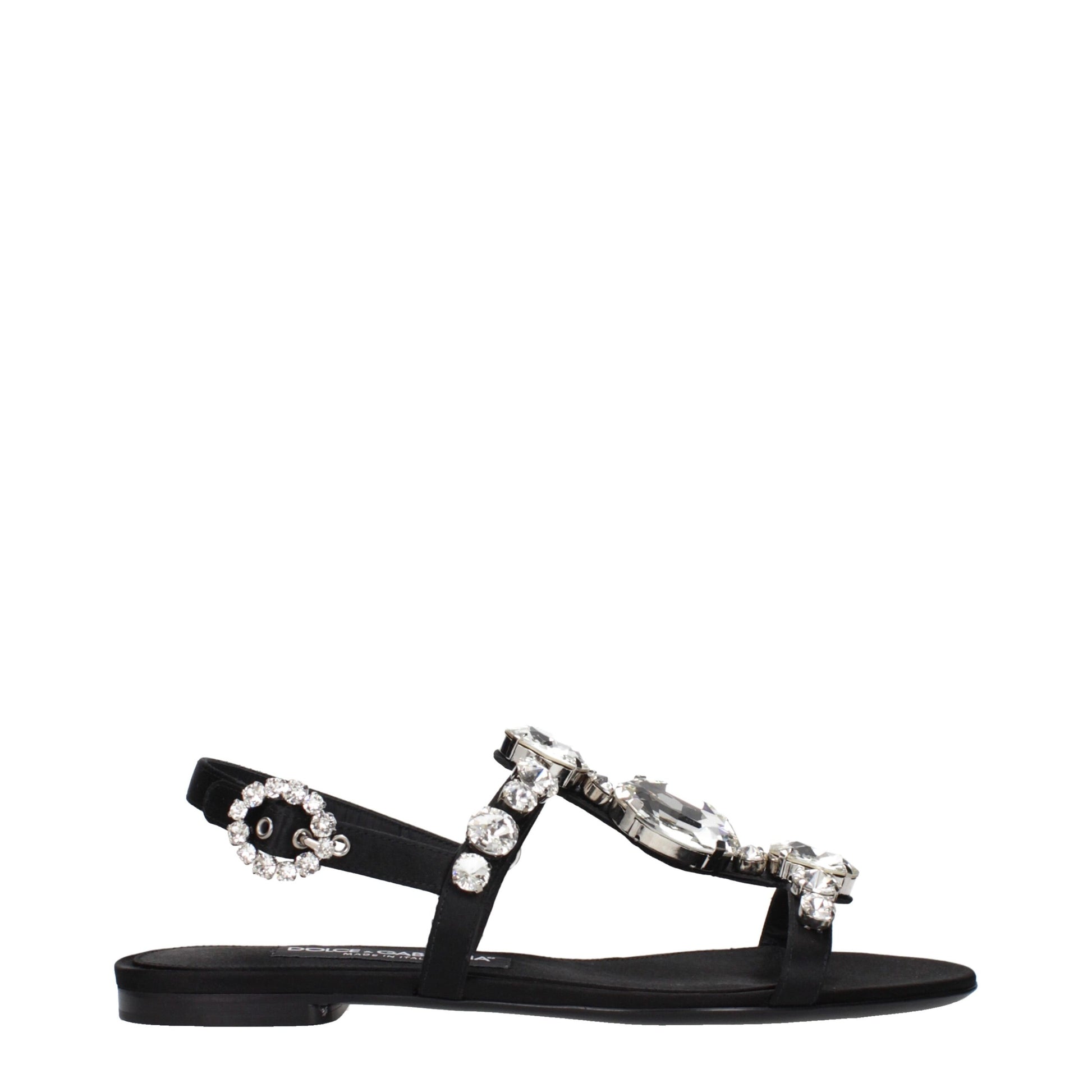 Dolce & Gabbana Black Satin Flat Sandals - Effortless Elegance