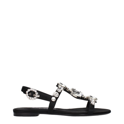 Dolce & Gabbana Black Satin Flat Sandals - Effortless Elegance