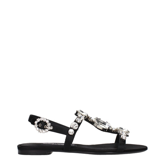 Dolce & Gabbana Black Satin Flat Sandals - Effortless Elegance