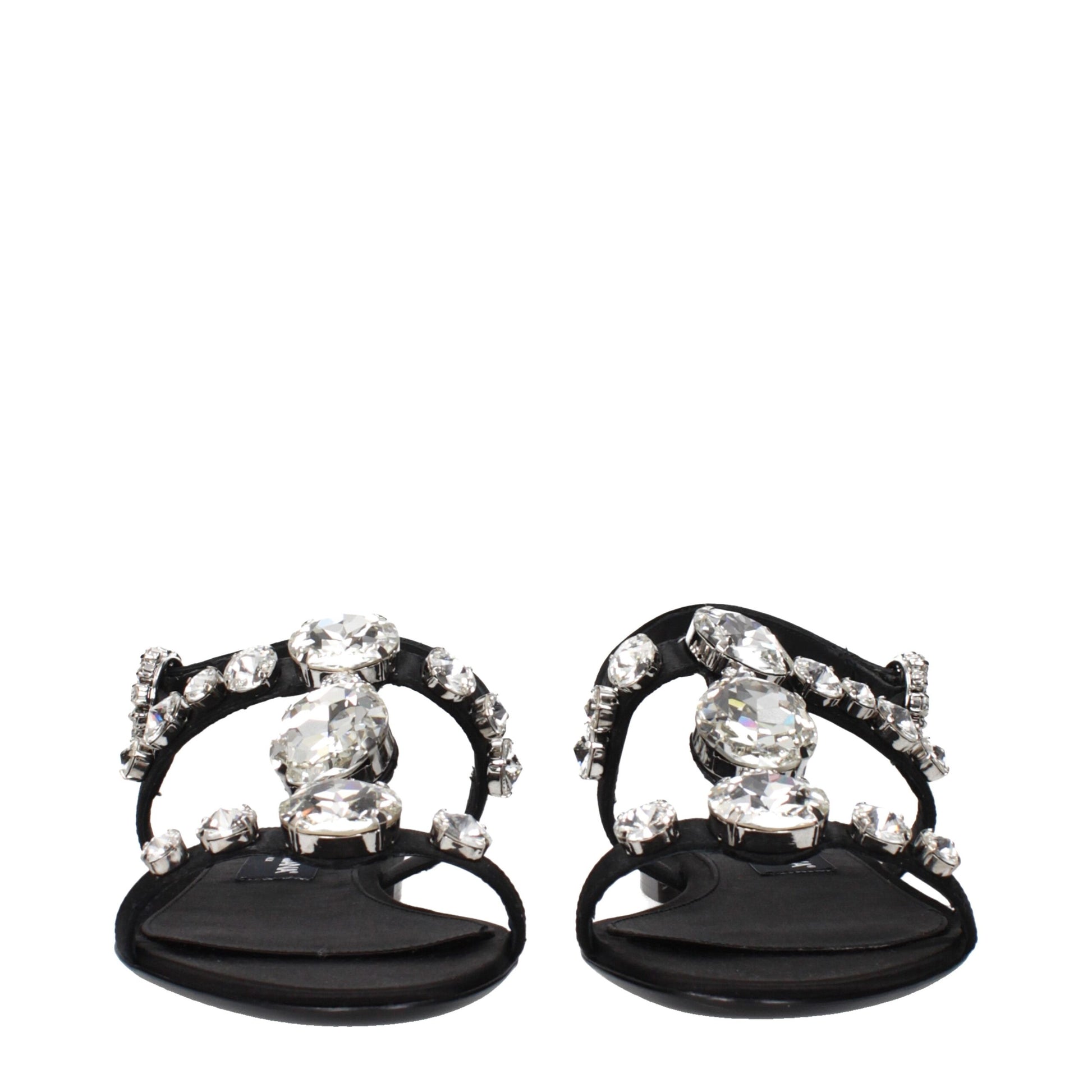 Dolce & Gabbana Black Satin Flat Sandals - Effortless Elegance