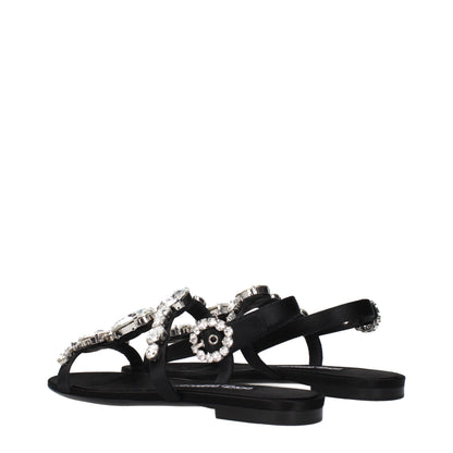 Dolce & Gabbana Black Satin Flat Sandals - Effortless Elegance