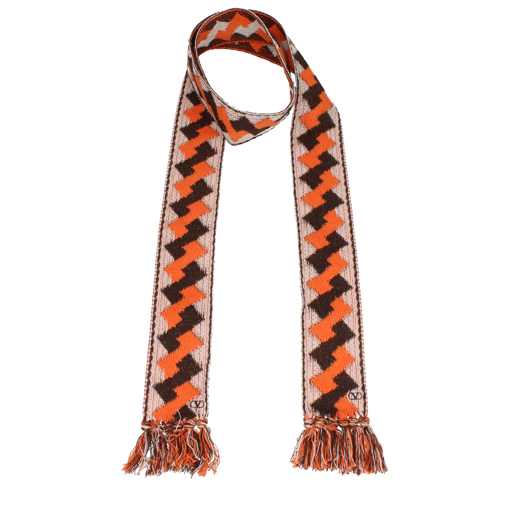 Valentino Garavani Brown/Orange/Beige Cotton Jacquard Scarf
