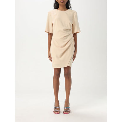 Aniye By Beige Crepe Mini Bella Short Sleeve Ruched Dress