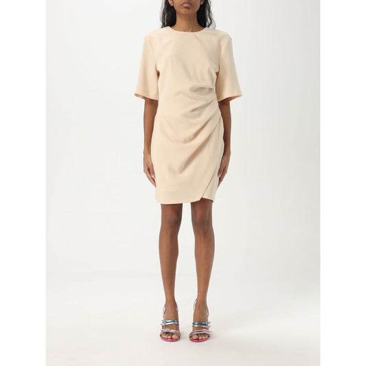 Aniye By Beige Crepe Mini Bella Short Sleeve Ruched Dress