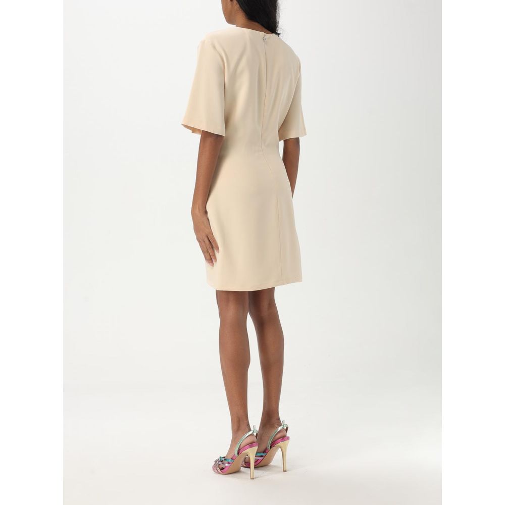 Aniye By Beige Crepe Mini Bella Short Sleeve Ruched Dress