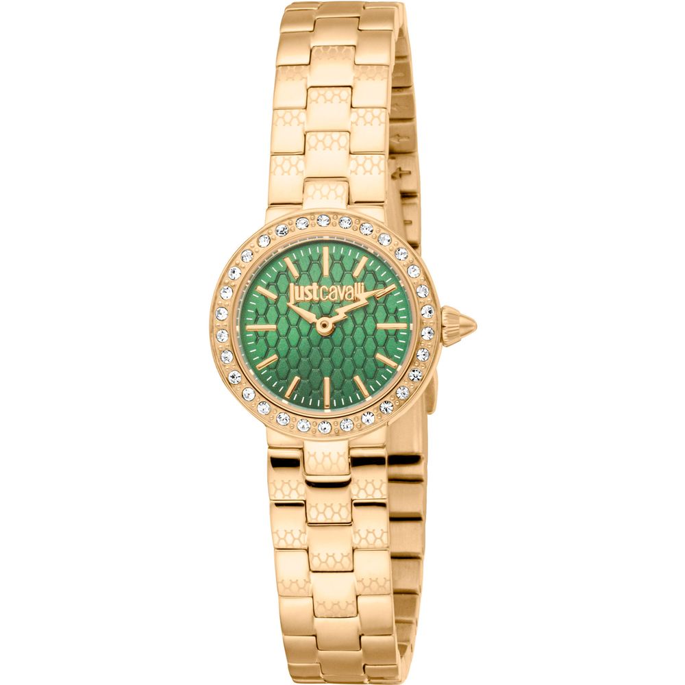 Just Cavalli Gold Yellow Stainless Steel Dress Watch with Green Face for Women
